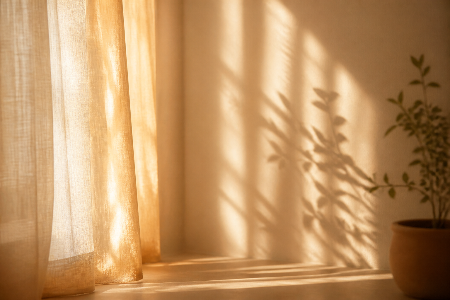 Soft morning light through a window, calm and hopeful
